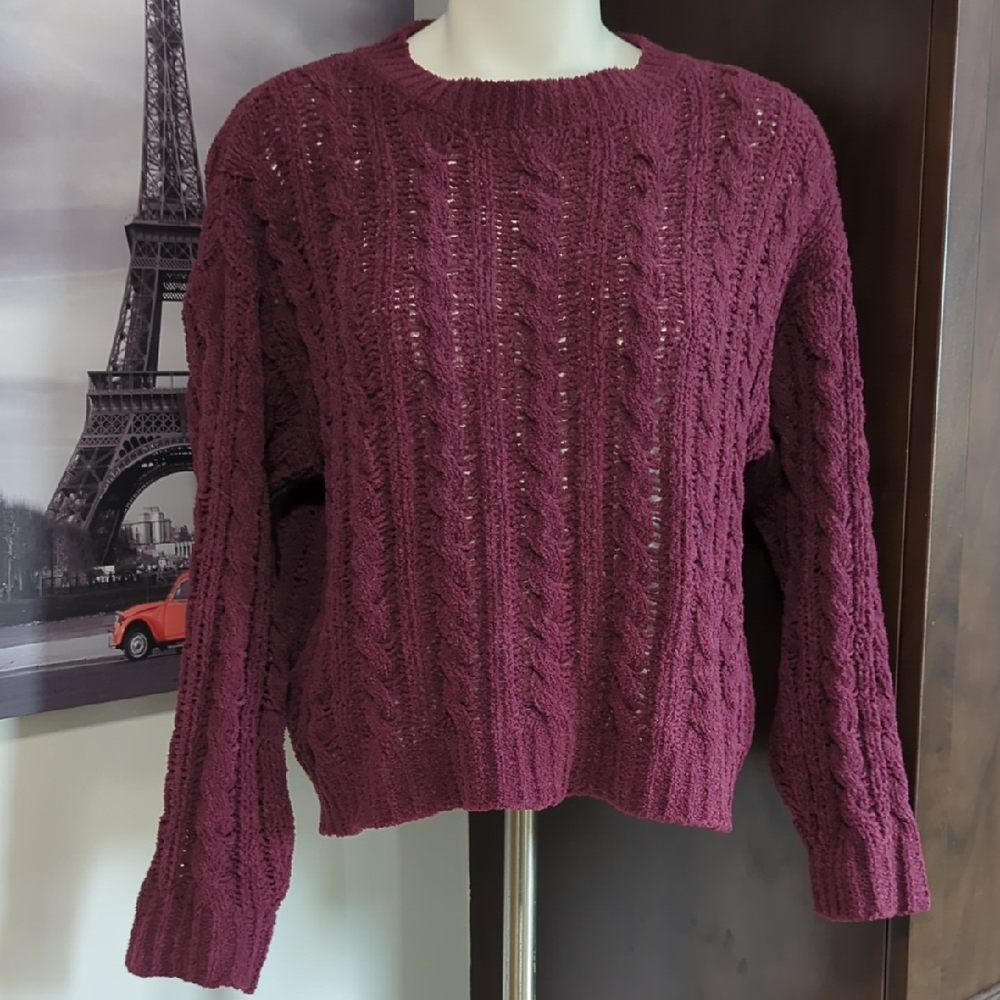 American Eagle Outfitters Maroon Cable Knit Sweater